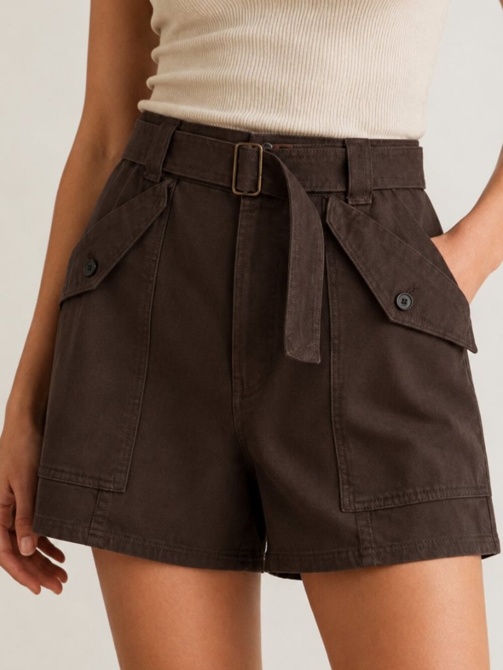 Banana Republic NEW Brown High Waisted Belted Utility Cotton Twill Shorts SZ 8